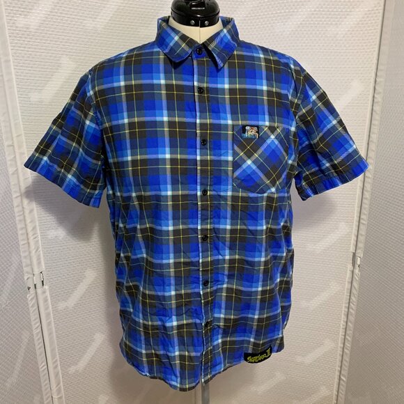 Middle Of Beyond Button Down Shirt Street Fighter II 2 Chun-Li Plaid MOB Mens XL - Picture 1 of 5